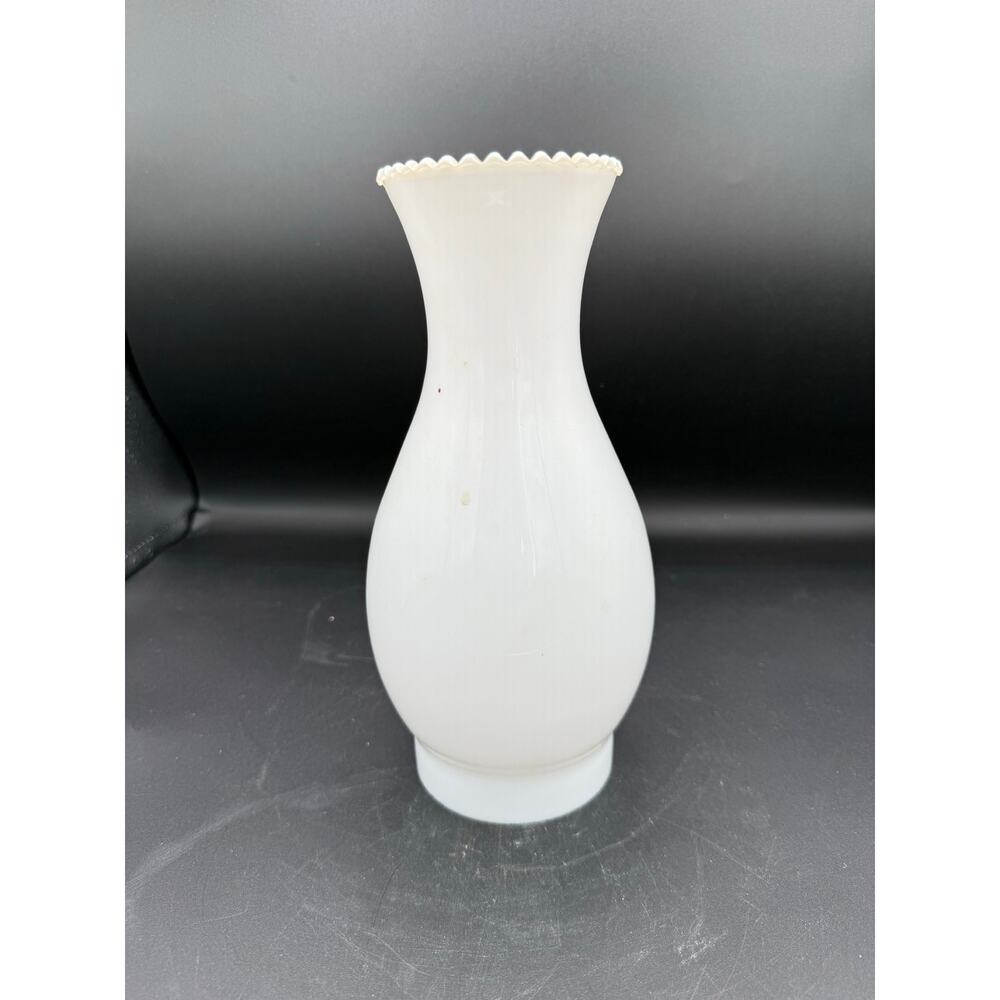 Vintage Milk Glass 10” Oil Lamp with Ruffle Top and 3.5” Base